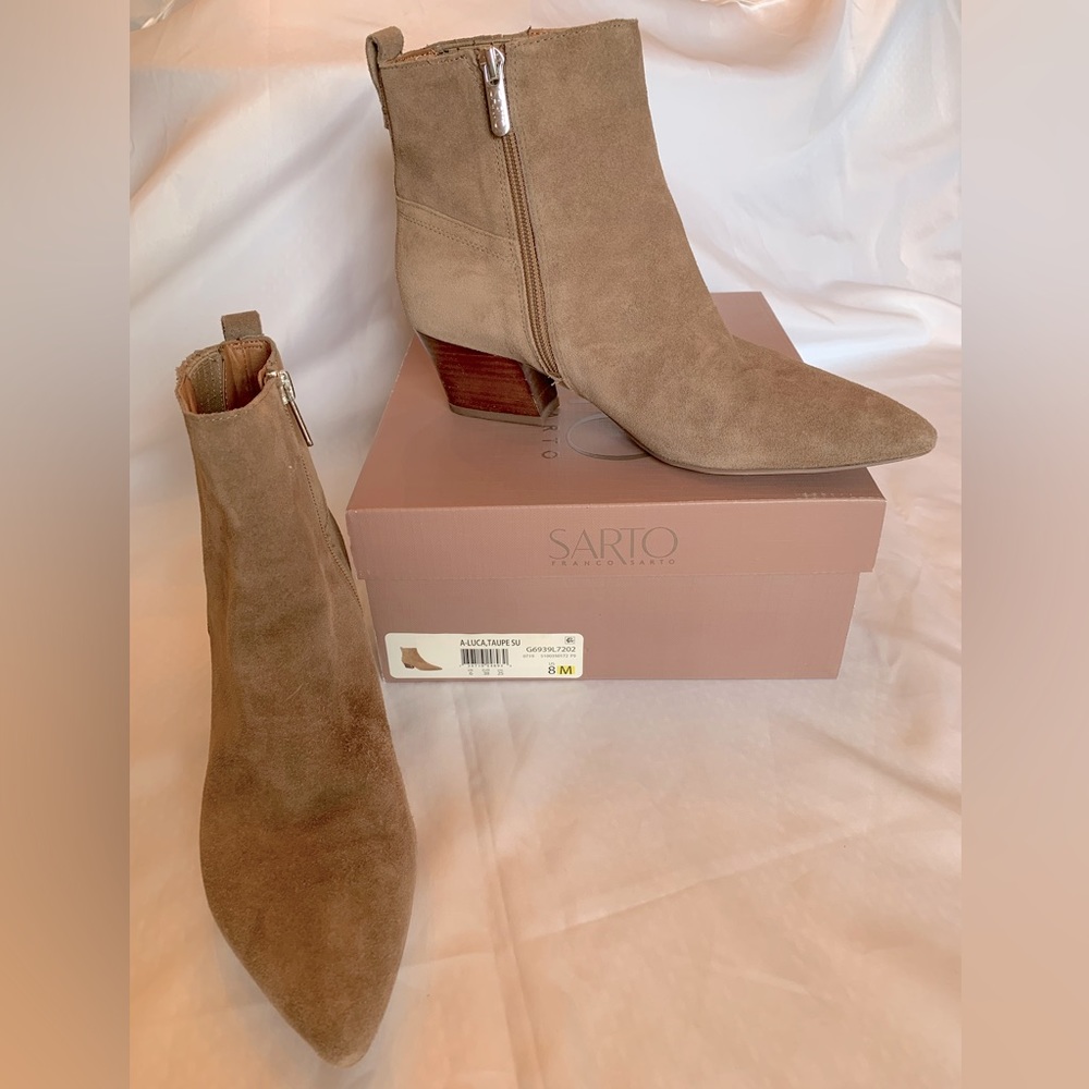 Franco Sarto Luca Suede Ankle Boots Taupe Color Size 8 M